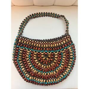 Boho wood beaded shoulder bag